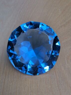 Faceted  Crystal Diamond Cut Glass Paperweight -  Blue
